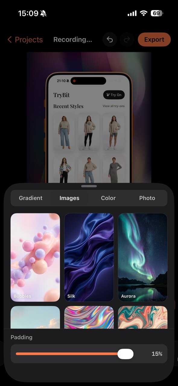 The SnapFrame editor: choosing a backdrop for a screen recording